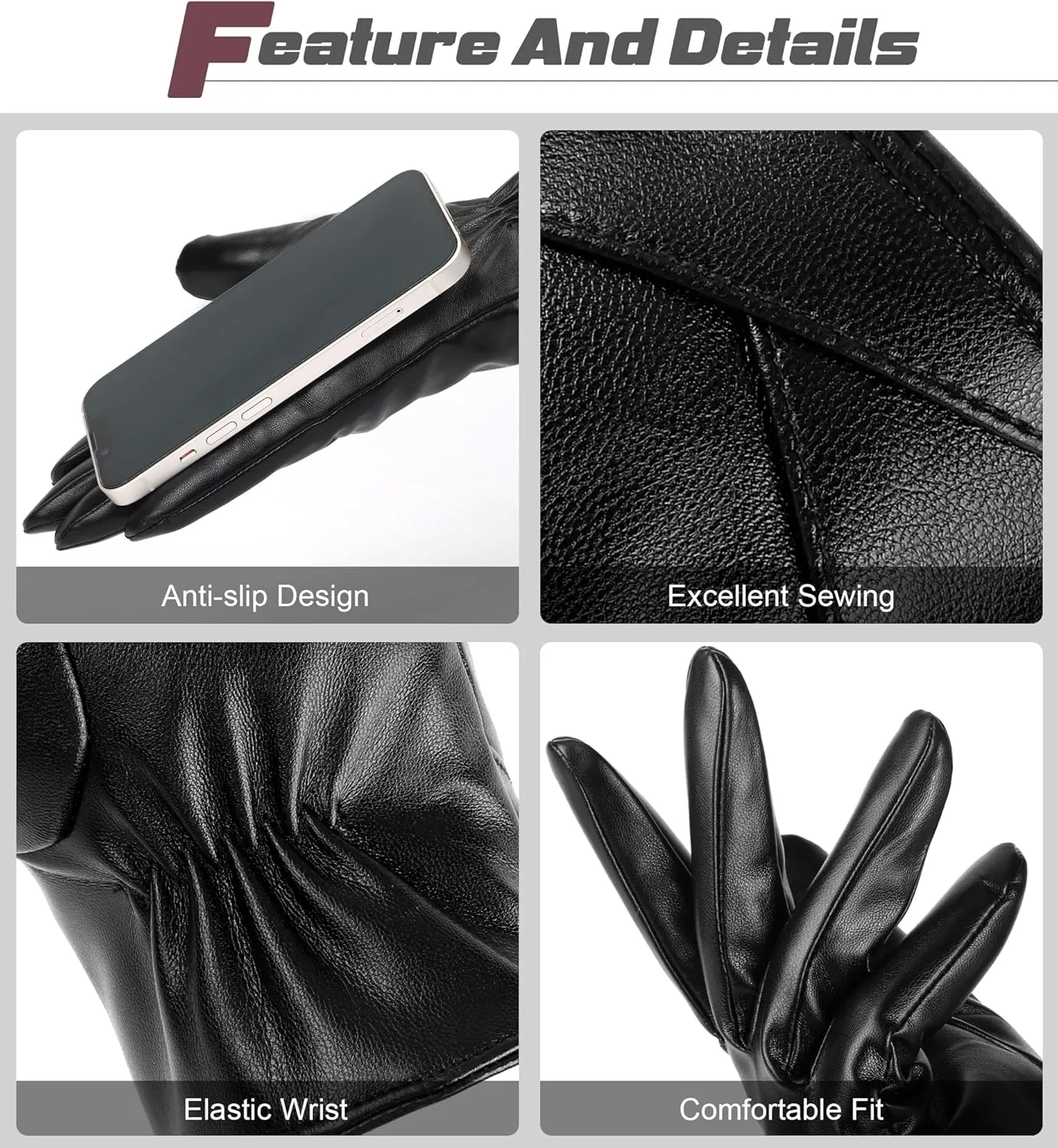 Aegend Leather Gloves for Women, Super Soft Warm Lining Full Hand Touchscreen Anti-Slip Thermal