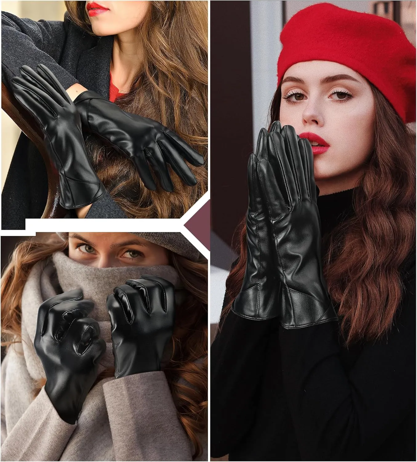Aegend Leather Gloves for Women, Super Soft Warm Lining Full Hand Touchscreen Anti-Slip Thermal