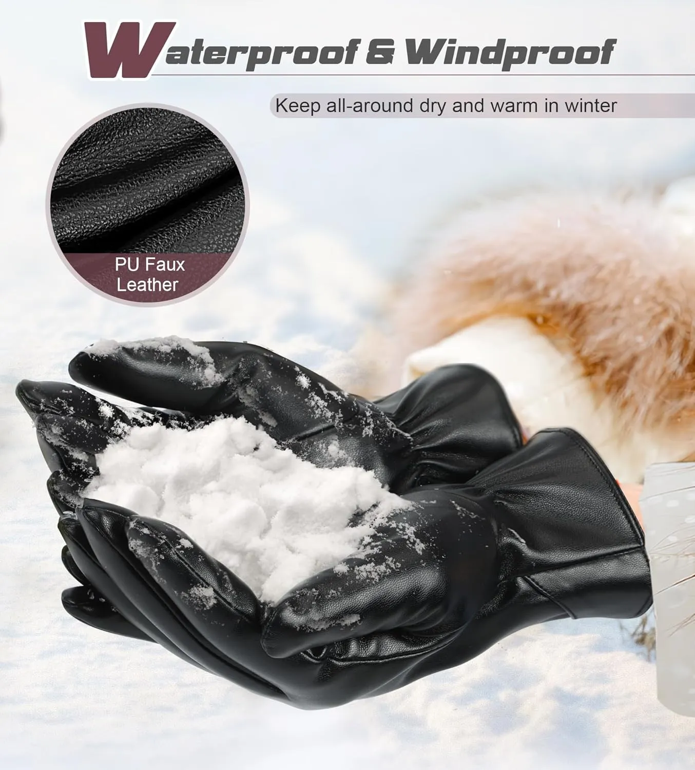 Aegend Leather Gloves for Women, Super Soft Warm Lining Full Hand Touchscreen Anti-Slip Thermal
