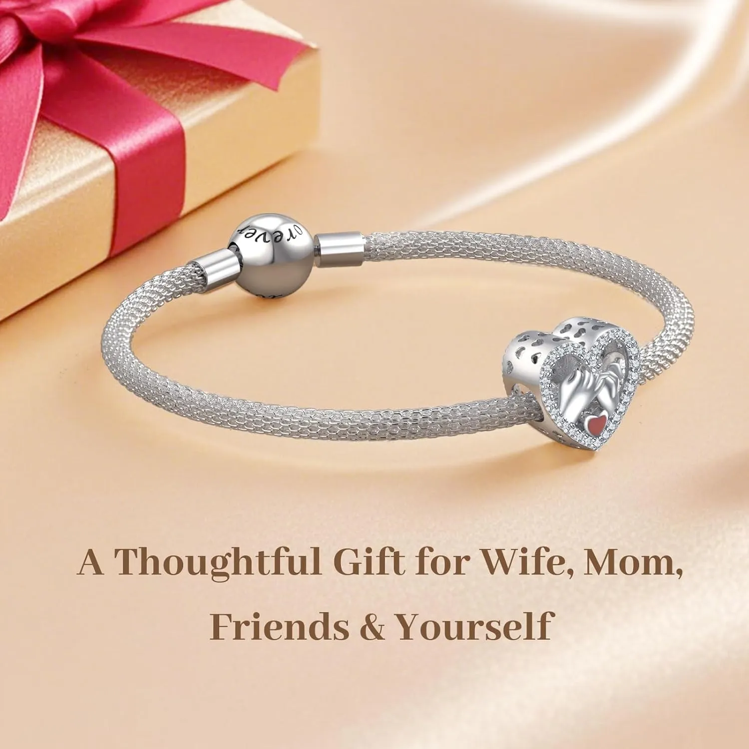 Annmors Silver Charms for Bracelets S925 Love Heart Mom Birthday Dangle for Women Bracelet & Necklace Pendant