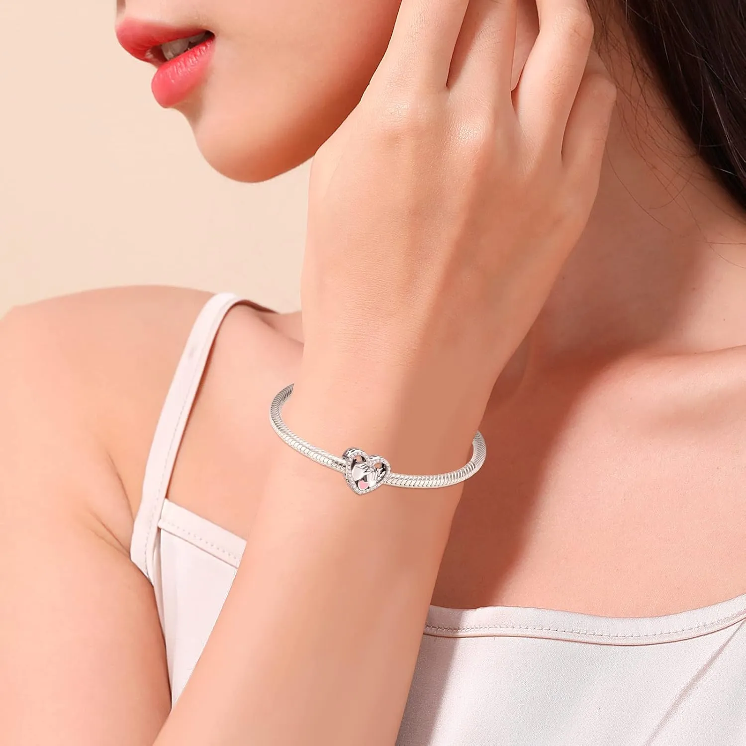 Annmors Silver Charms for Bracelets S925 Love Heart Mom Birthday Dangle for Women Bracelet & Necklace Pendant