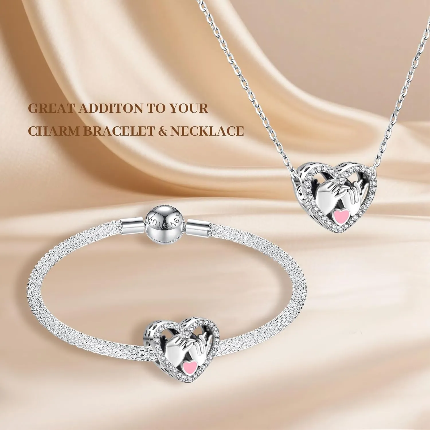 Annmors Silver Charms for Bracelets S925 Love Heart Mom Birthday Dangle for Women Bracelet & Necklace Pendant