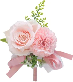Asphire Handmade Wedding Wrist Corsage Men's Boutonniere Rose Wrist Flower Vintage Wedding Hand Decor for Bridesmaid Flower Girls Bridal Shower Accessories (Boutonniere, Pink)
