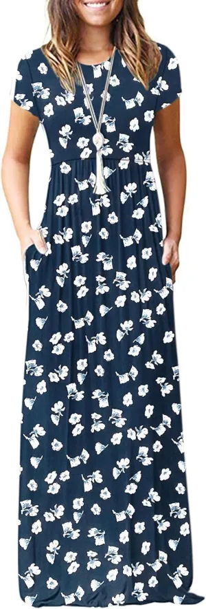AUSELILY Women's Short Sleeve Loose Plain Casual Long Maxi Dresses for Women 2025
