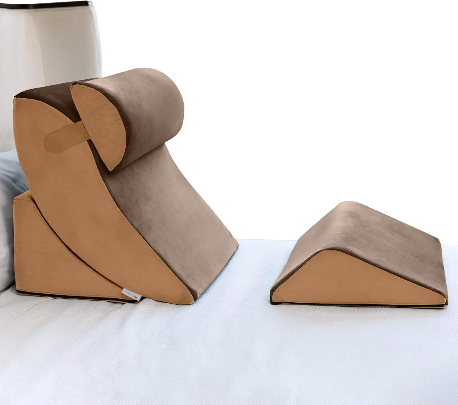 Avana Kind Bed Orthopedic Support Wedge Pillow Comfort System  for Post-Surgery, Heartburn, Snoring, Acid Reflux & GERD, 4-Piece-Set, Mocha/Camel