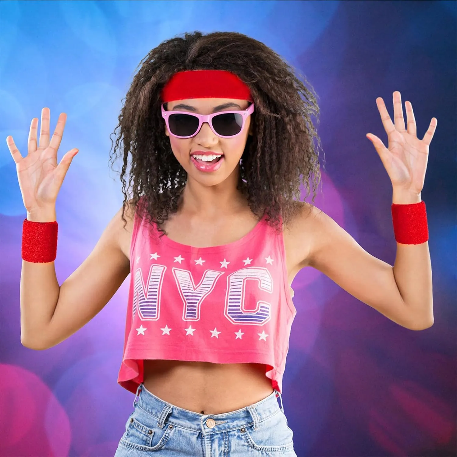 Bememo 6 Pcs Neon Sports Sweatbands Set Paris Sports Competitions Sweatbands 2 Headband 4 Wristbands Breathable Terry Cloth Athletic Bands for Basketball Tennis Costumes Cosplay