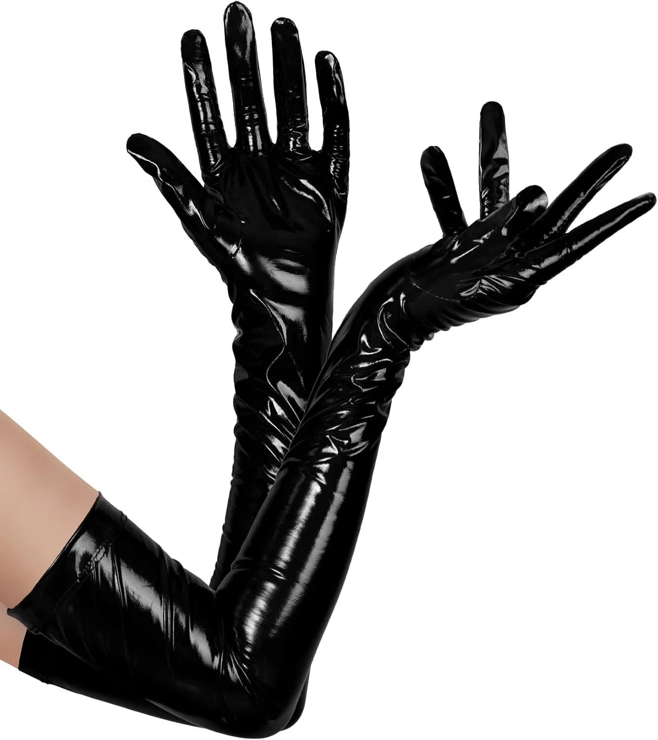 Bencailor Women Long Gloves Patent Leather Gloves for Costume Photoshoot