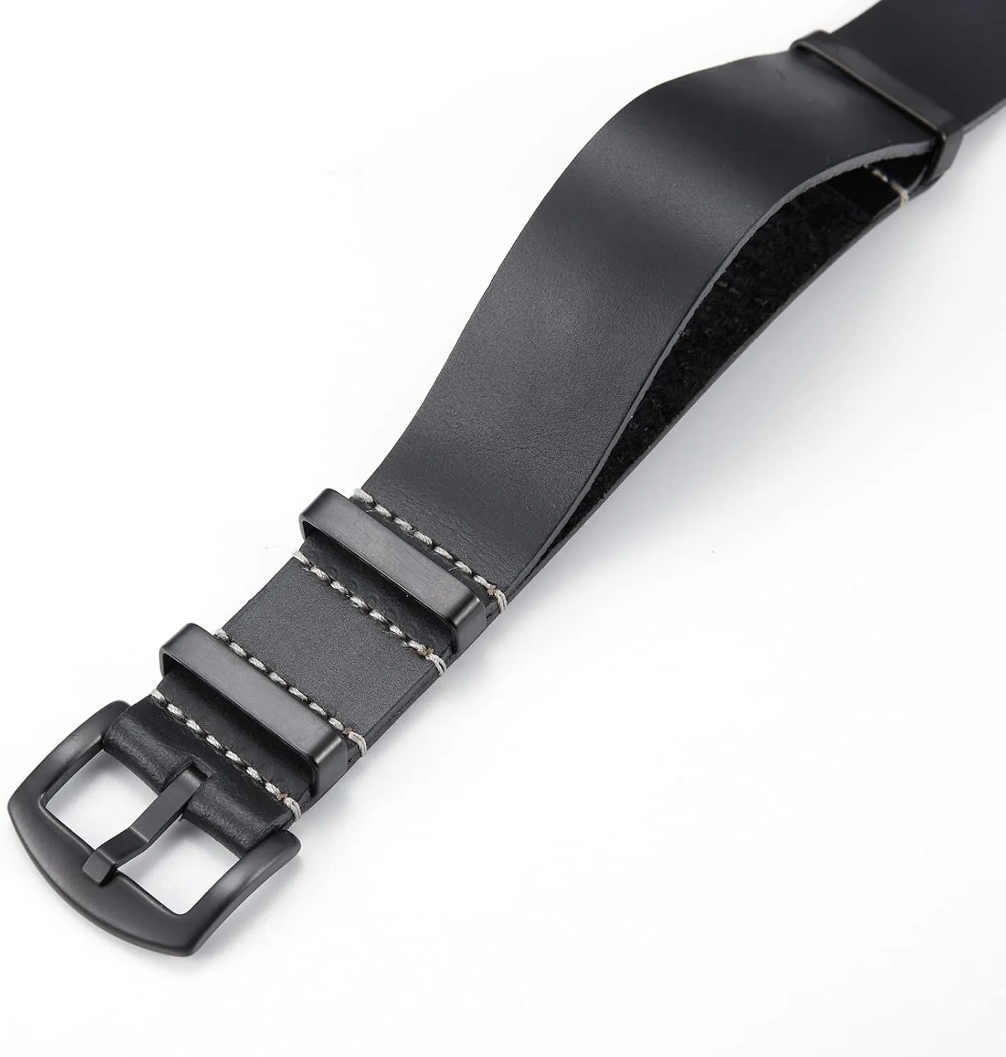 BINLUN Leather Watch Band Crazy Horse Oiled Leather Watch Straps 18mm 19mm 20mm 21mm 22mm 24mm Replacement One-Piece Watchbands for Men and Women Silver & Black Buckle