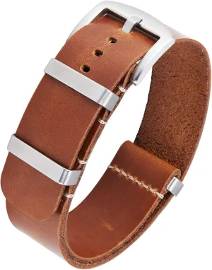 BINLUN Leather Watch Band Crazy Horse Oiled Leather Watch Straps 18mm 19mm 20mm 21mm 22mm 24mm Replacement One-Piece Watchbands for Men and Women Silver & Black Buckle