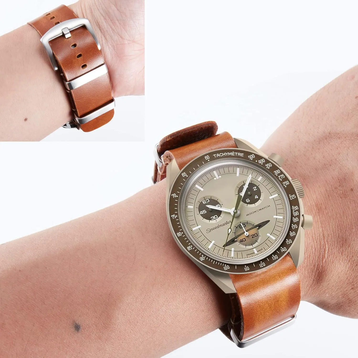BINLUN Leather Watch Band Crazy Horse Oiled Leather Watch Straps 18mm 19mm 20mm 21mm 22mm 24mm Replacement One-Piece Watchbands for Men and Women Silver & Black Buckle