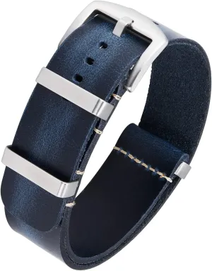 BINLUN Leather Watch Band Crazy Horse Oiled Leather Watch Straps 18mm 19mm 20mm 21mm 22mm 24mm Replacement One-Piece Watchbands for Men and Women Silver & Black Buckle