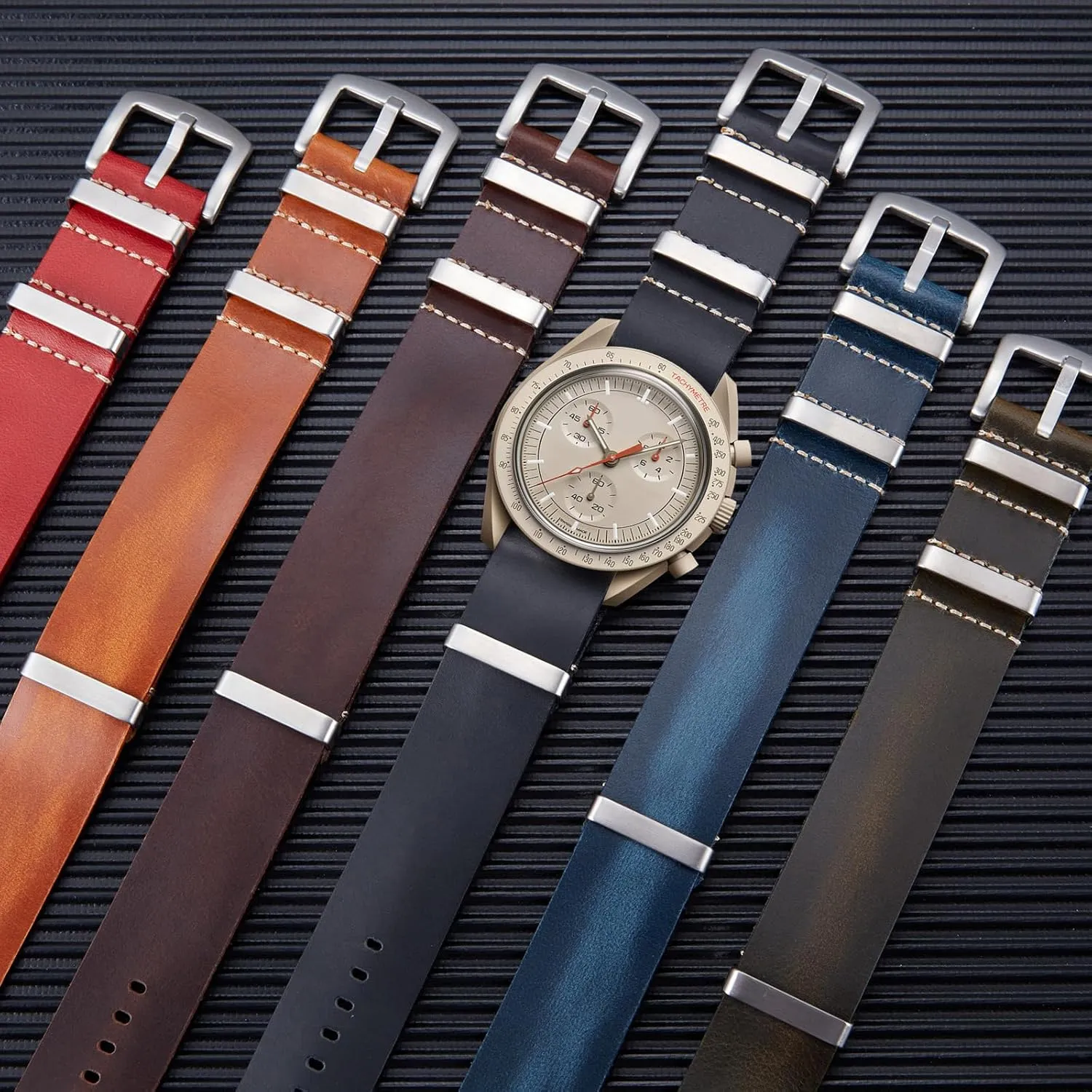 BINLUN Leather Watch Band Crazy Horse Oiled Leather Watch Straps 18mm 19mm 20mm 21mm 22mm 24mm Replacement One-Piece Watchbands for Men and Women Silver & Black Buckle