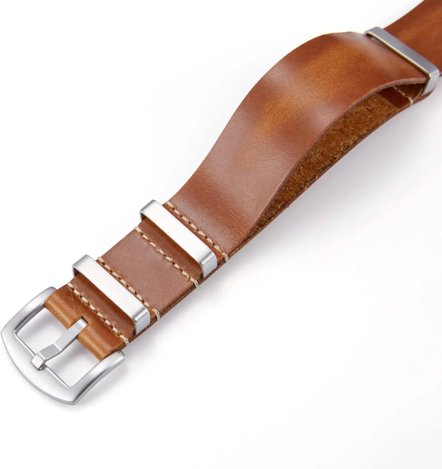 BINLUN Leather Watch Band Crazy Horse Oiled Leather Watch Straps 18mm 19mm 20mm 21mm 22mm 24mm Replacement One-Piece Watchbands for Men and Women Silver & Black Buckle