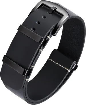BINLUN Leather Watch Band Crazy Horse Oiled Leather Watch Straps 18mm 19mm 20mm 21mm 22mm 24mm Replacement One-Piece Watchbands for Men and Women Silver & Black Buckle