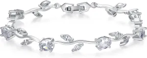 BISAER Lovely White Gold Plated AAA Cubic Zirconia Gemstone Flower Vine 7 Inches Bracelet for Mothers