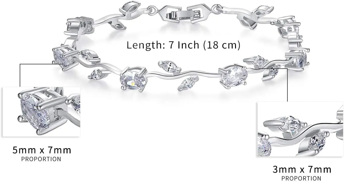 BISAER Lovely White Gold Plated AAA Cubic Zirconia Gemstone Flower Vine 7 Inches Bracelet for Mothers