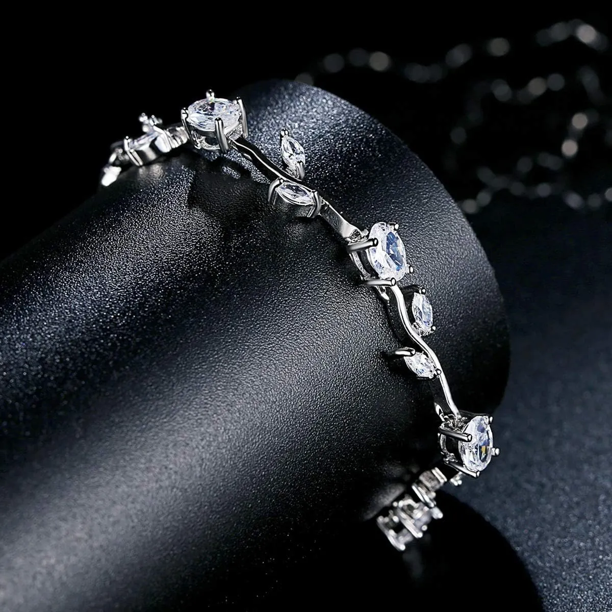 BISAER Lovely White Gold Plated AAA Cubic Zirconia Gemstone Flower Vine 7 Inches Bracelet for Mothers