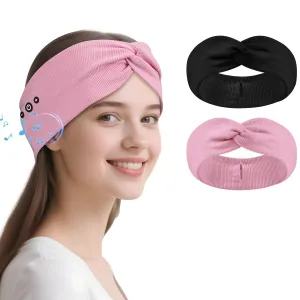 Bluetooth Headband Headphones, Wireless Headband for Women, Bluetooth Headphones with Knotted Design for Running, Fitness, Yoga, Meditation- Black&Pink