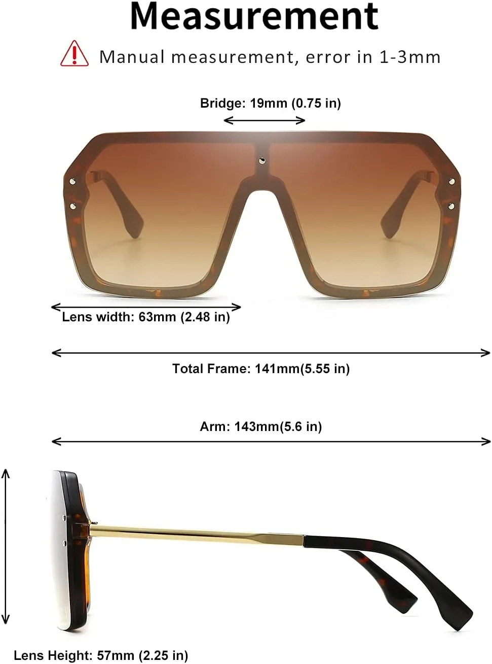 BOJOD Oversized Sunglasses for Women Trendy One Piece Flat Top Rimless Sunglasses Siamese Big Large Shades