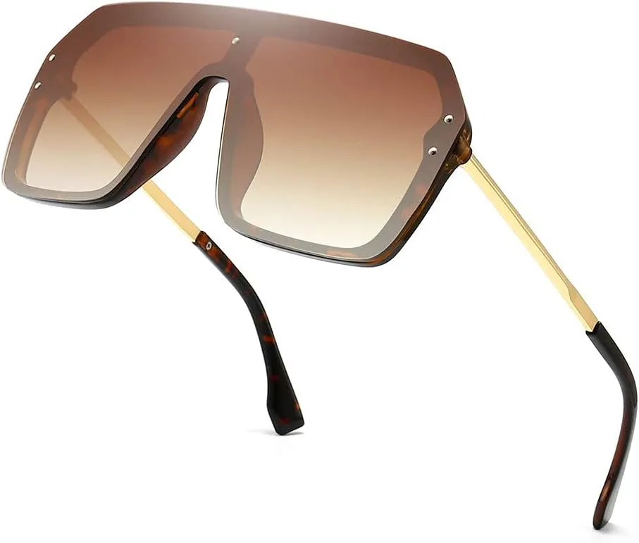 BOJOD Oversized Sunglasses for Women Trendy One Piece Flat Top Rimless Sunglasses Siamese Big Large Shades