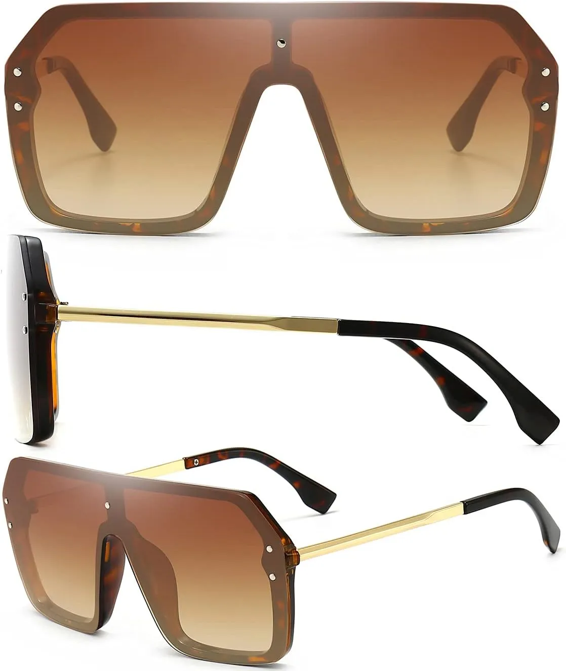 BOJOD Oversized Sunglasses for Women Trendy One Piece Flat Top Rimless Sunglasses Siamese Big Large Shades