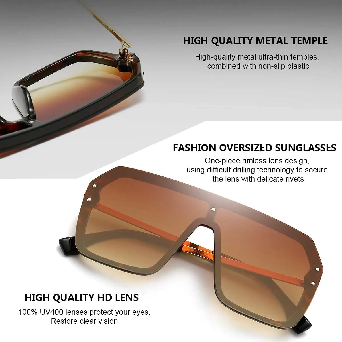 BOJOD Oversized Sunglasses for Women Trendy One Piece Flat Top Rimless Sunglasses Siamese Big Large Shades