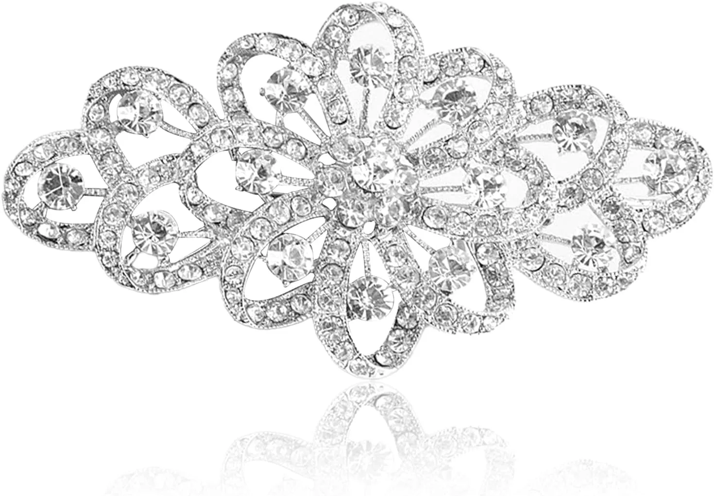 Broach for Wedding 4 Inch Bridal Flower Ribbon Brooch Clear Austrian Crystal Rhinestone Pin Large Diamond Dresses Elegant Brooches for Women Vestidos Elegantes Aplicaciones