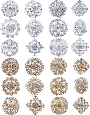 Brooches and Pins for Women, Gold or Silver Color with Rhinestone Crystal Flower Brooch Pins for Wedding Bouquet Party Decoration Broaches Set