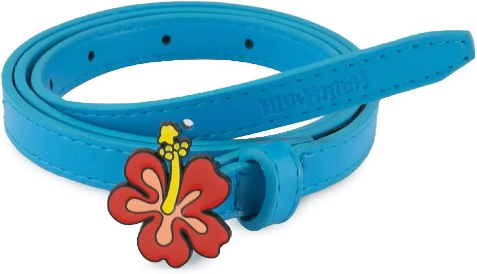 Buckle-Down Women's Disney, Lilo and Stitch Hibiscus Flower, Blue Vegan Patent Leather Belt