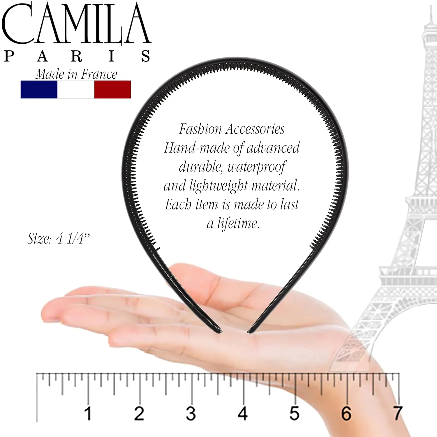 Camila Paris CP3011 French Fashion Headband for Women, Very Flexible with Teeth for Strong Hold Grip, Women's Hairband, No Slip  Durable Styling Girls Hair Accessories, Made in France with Cellulose