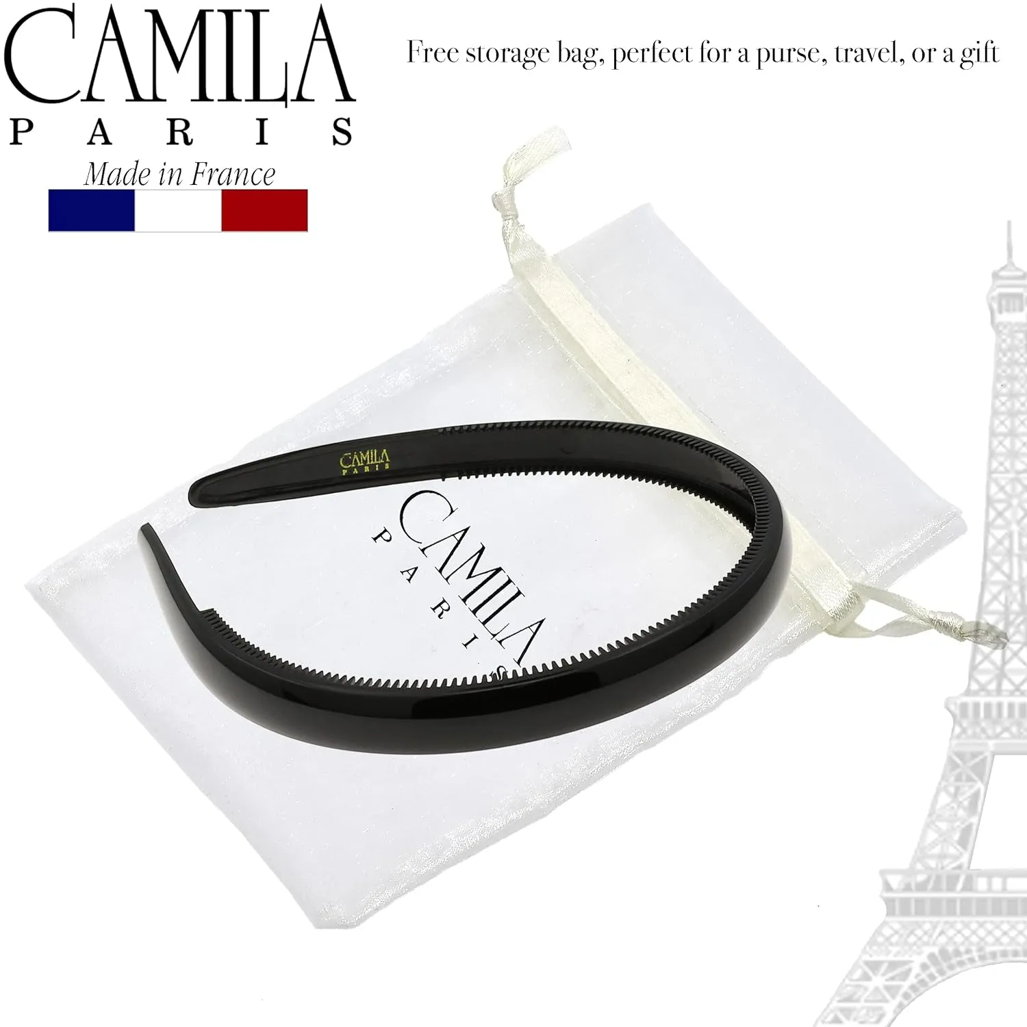 Camila Paris CP3011 French Fashion Headband for Women, Very Flexible with Teeth for Strong Hold Grip, Women's Hairband, No Slip  Durable Styling Girls Hair Accessories, Made in France with Cellulose