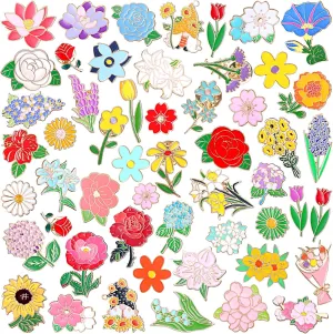 Ceenna 100 Pcs Flowers Pin Bulk Floral Enamel Pins for Backpacks Cute Cartoon Spring Wildflower Rose Sunflower Tulip Lily Hydrangeas Plants Lapel Brooch Set for Women Hat Clothes Bag Decoration Gifts