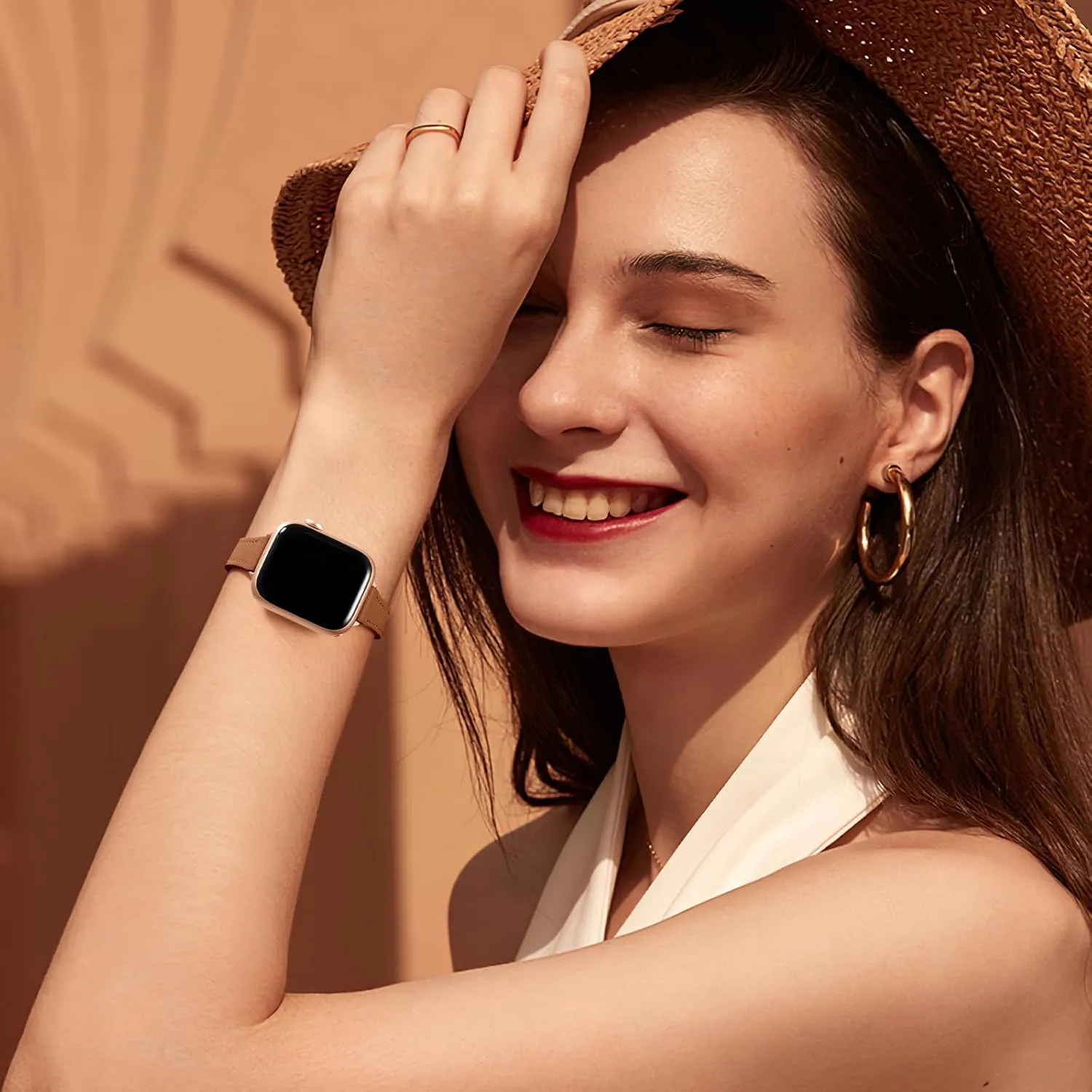 Charlam Slim Leather Band Compatible with Apple Watch Band 40mm 38mm 41mm 42mm 44mm 45mm 46mm Women,Top Grain Genuine Leather Strap Thin Watch Wristband for iWatch Series 10 9 8 7 6 5 4 3 2 1 SE Ultra