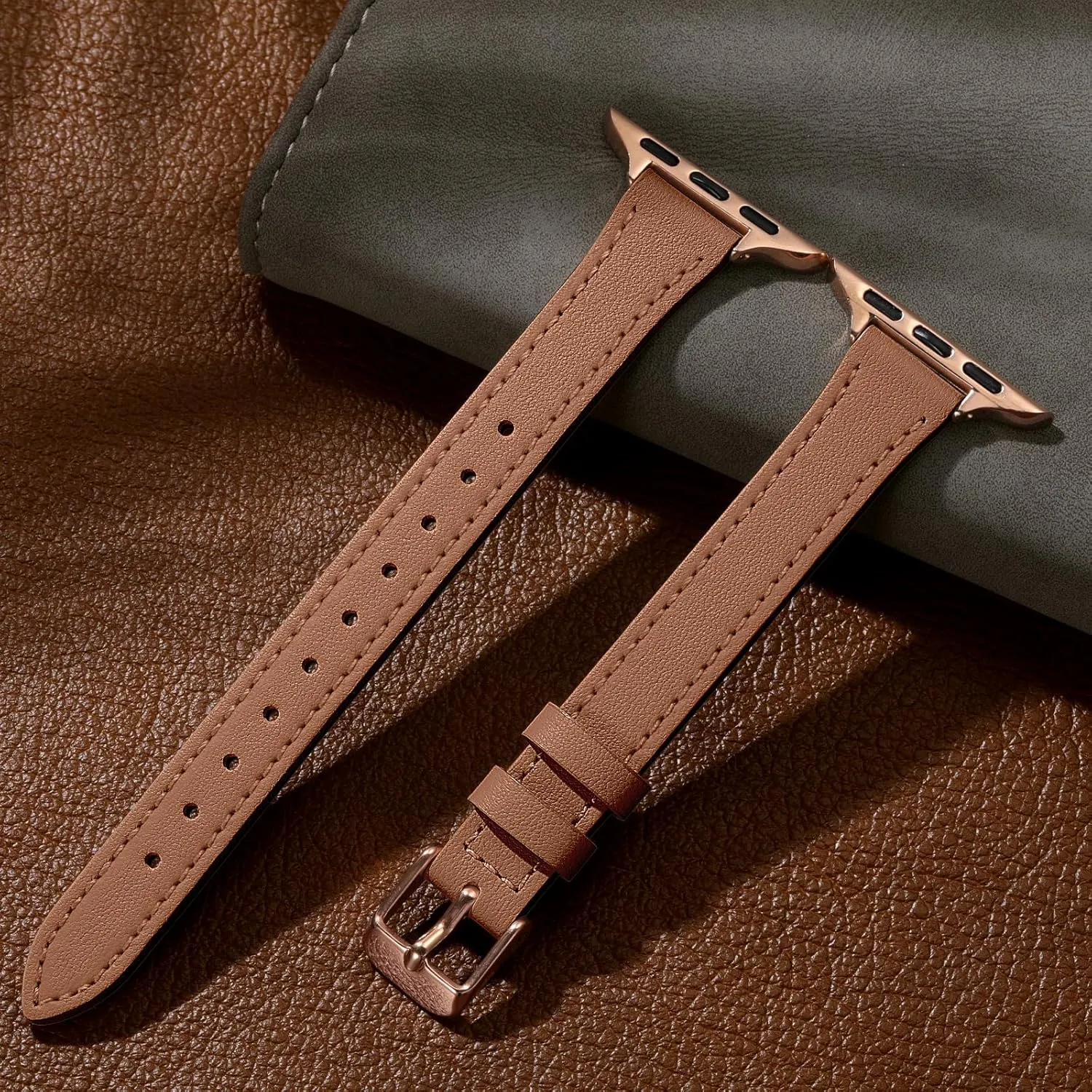 Charlam Slim Leather Band Compatible with Apple Watch Band 40mm 38mm 41mm 42mm 44mm 45mm 46mm Women,Top Grain Genuine Leather Strap Thin Watch Wristband for iWatch Series 10 9 8 7 6 5 4 3 2 1 SE Ultra