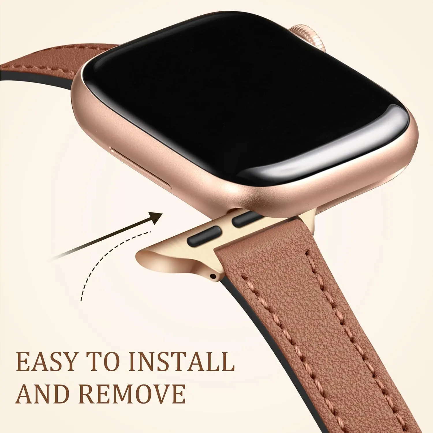 Charlam Slim Leather Band Compatible with Apple Watch Band 40mm 38mm 41mm 42mm 44mm 45mm 46mm Women,Top Grain Genuine Leather Strap Thin Watch Wristband for iWatch Series 10 9 8 7 6 5 4 3 2 1 SE Ultra