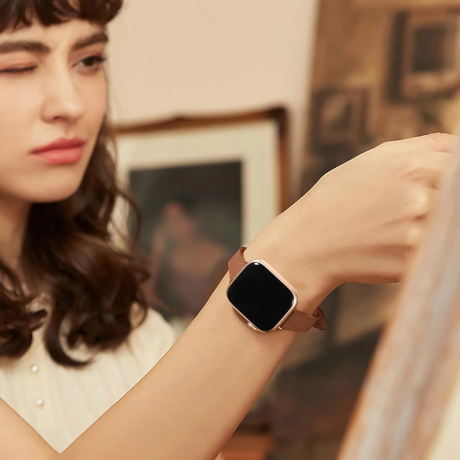 Charlam Slim Leather Band Compatible with Apple Watch Band 40mm 38mm 41mm 42mm 44mm 45mm 46mm Women,Top Grain Genuine Leather Strap Thin Watch Wristband for iWatch Series 10 9 8 7 6 5 4 3 2 1 SE Ultra