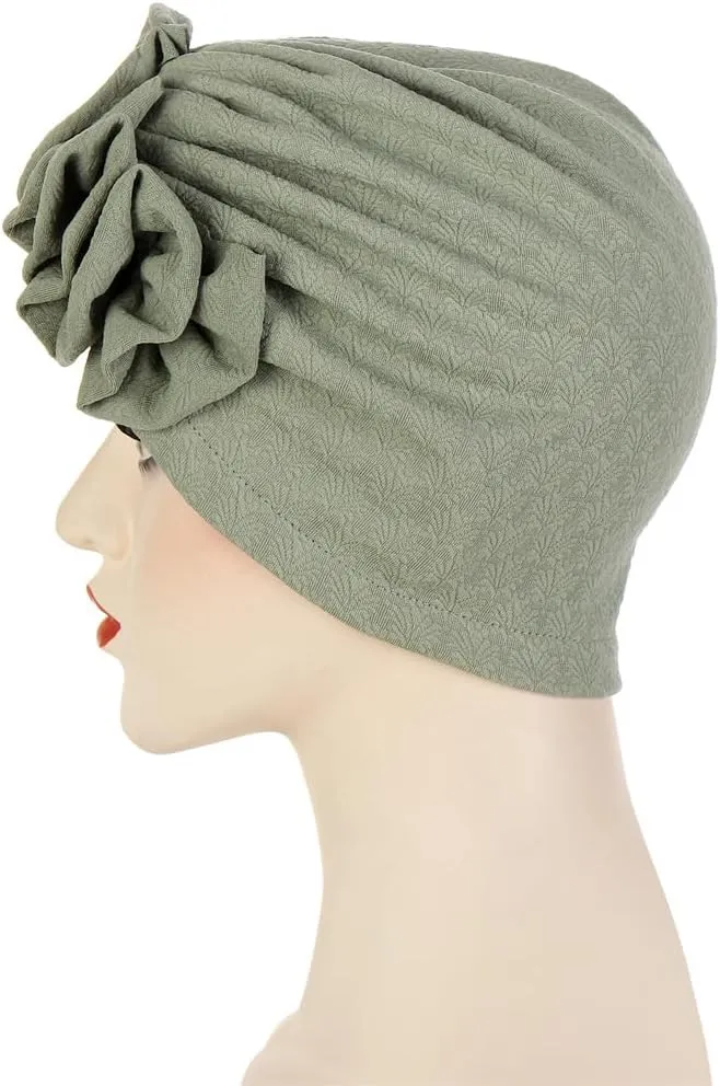 Chemo Turban Caps for Women - Bead Flower Solid Headwear Hats Pre Tied Headwraps for Cancer Patients