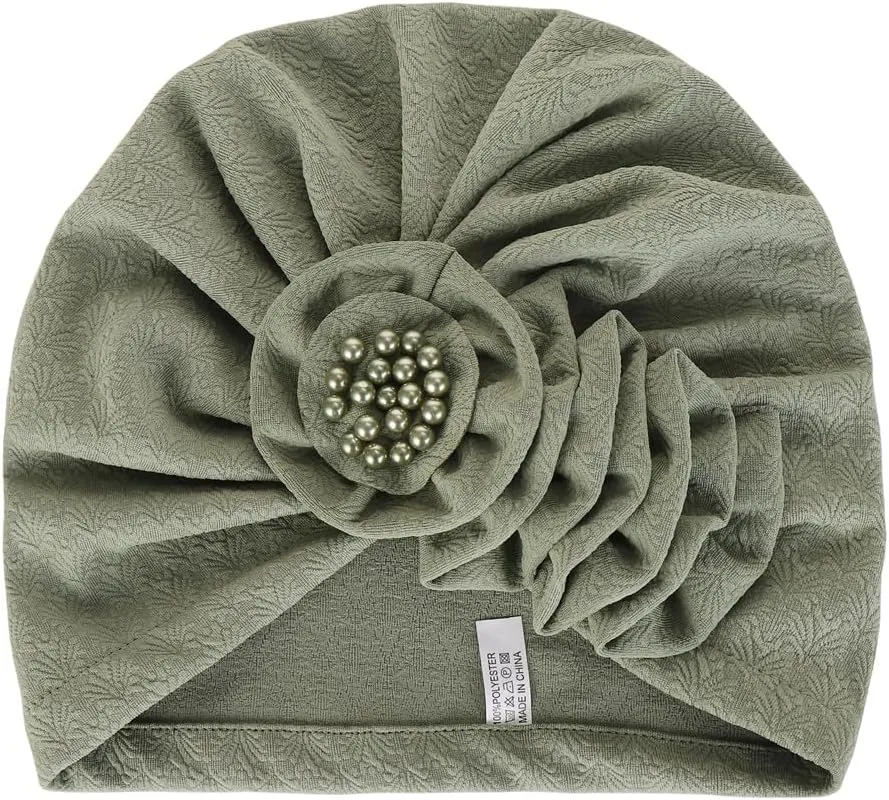 Chemo Turban Caps for Women - Bead Flower Solid Headwear Hats Pre Tied Headwraps for Cancer Patients