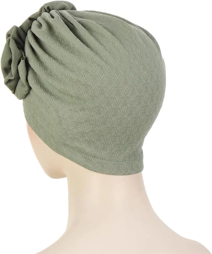 Chemo Turban Caps for Women - Bead Flower Solid Headwear Hats Pre Tied Headwraps for Cancer Patients