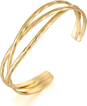 Chunky 14k Gold Cuff Bracelets for Women - Non Tarnish Teardrop Bangle Multi-layer Cross Wire Open Bracelets