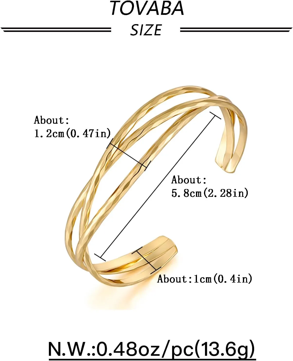 Chunky 14k Gold Cuff Bracelets for Women - Non Tarnish Teardrop Bangle Multi-layer Cross Wire Open Bracelets