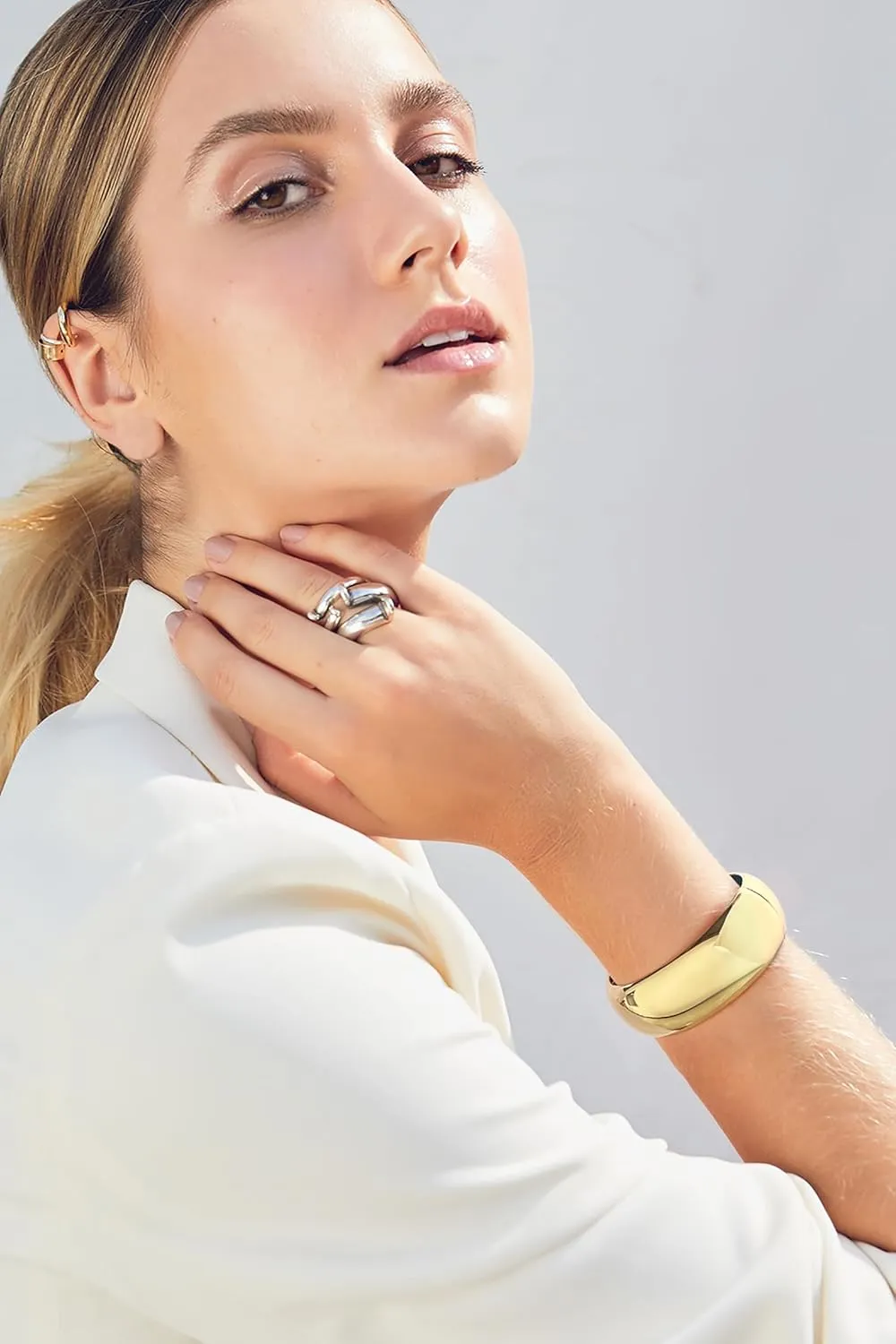 Chunky Gold Cuff Bracelets for Women Wide Gold Bangle Bracelet Hammered Open Wrist Cuff Bracelet Christmas Holiday Jewelry