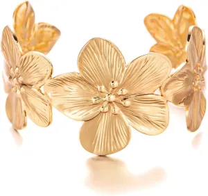 CJIAYUJEW Chunky Golden Flower Bracelet Vintage Gold Butterfly Bracelet Gold Declaration Flower Open Cuff Bracelet for Women Fashion Jewelry