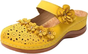 Clogs for Women Mules Shoes Comfortable Dressy Summer Closed Toe Wedge Sandals Fashion Hook and Loop Fastener Slipper Backless Low Wedge Slip On Shoes