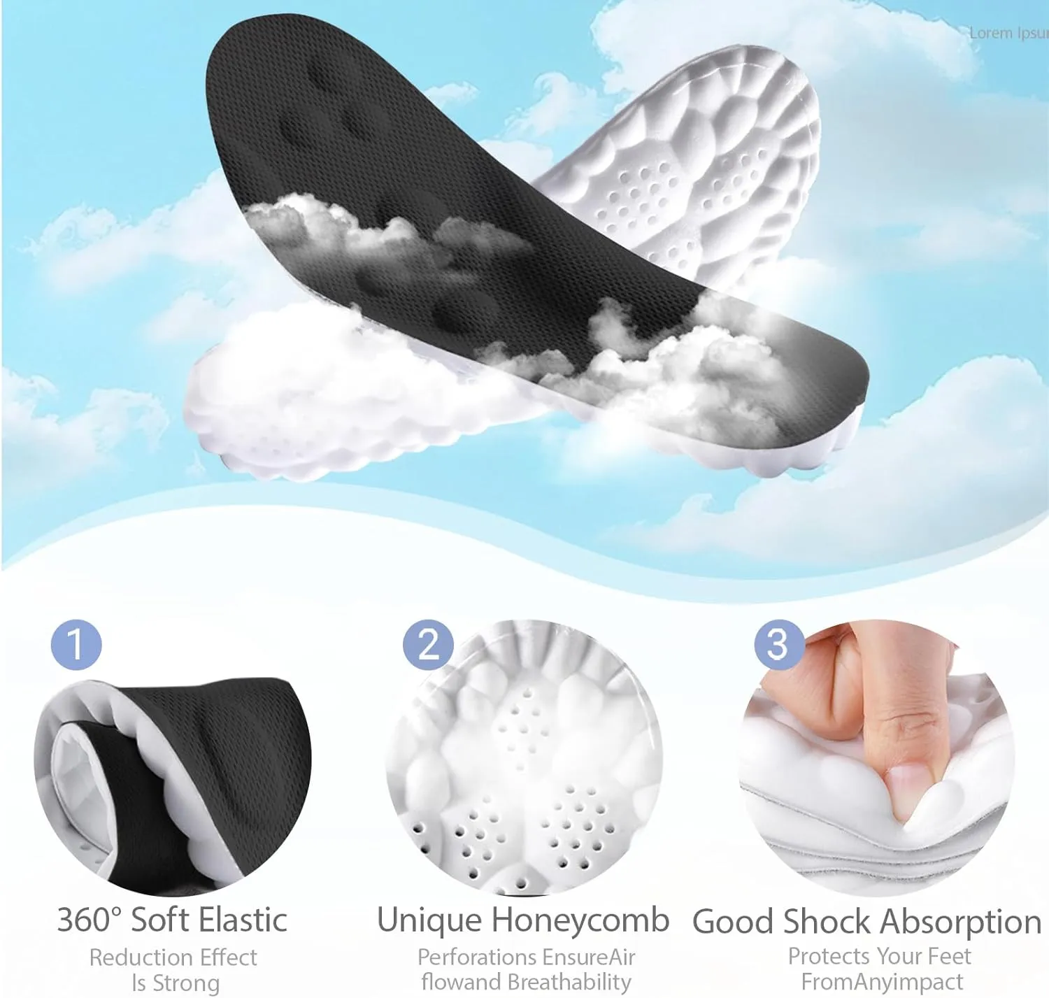 Cloud Insoles for Men and Women, Soft Memory Foam Cushioned Cloud Insoles, Anti-Fatigue, Shock Absorption, Relieve Foot Pain, Ultra Soft Comfort Insoles (Black, Men: US 7-11)