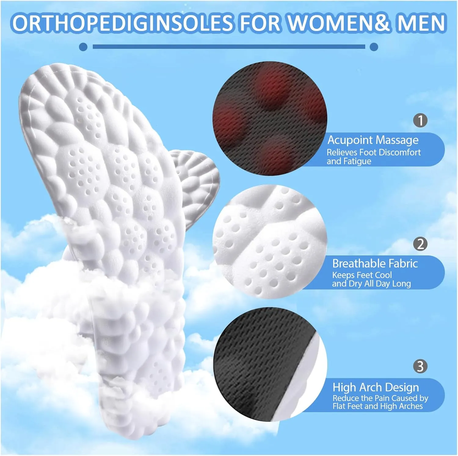 Cloud Insoles for Men and Women, Soft Memory Foam Cushioned Cloud Insoles, Anti-Fatigue, Shock Absorption, Relieve Foot Pain, Ultra Soft Comfort Insoles (Black, Men: US 7-11)