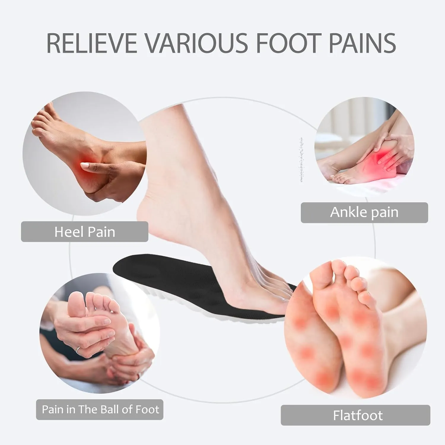 Cloud Insoles for Men and Women, Soft Memory Foam Cushioned Cloud Insoles, Anti-Fatigue, Shock Absorption, Relieve Foot Pain, Ultra Soft Comfort Insoles (Black, Men: US 7-11)