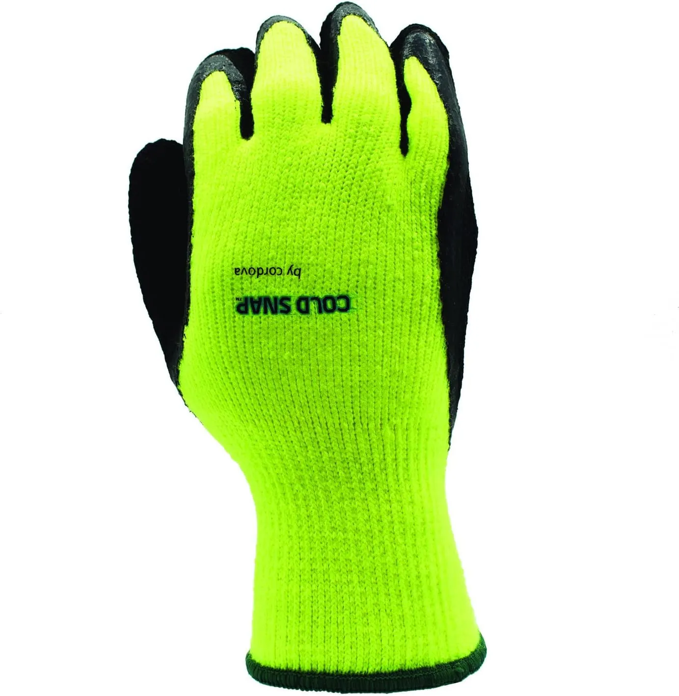Cold Snap Gloves, 7-Gauge, Hi-Vis Green, Brushed, Loop-In, Acrylic Terry Shell, Black Foam Latex Palm Coating