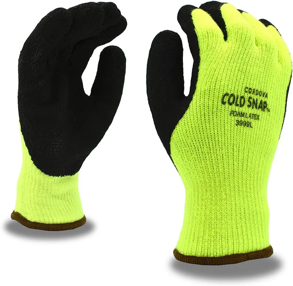 Cold Snap Gloves, 7-Gauge, Hi-Vis Green, Brushed, Loop-In, Acrylic Terry Shell, Black Foam Latex Palm Coating