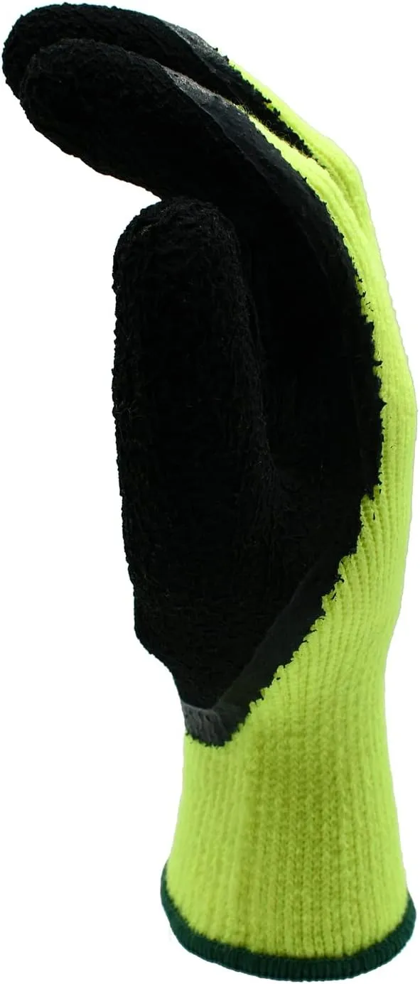 Cold Snap Gloves, 7-Gauge, Hi-Vis Green, Brushed, Loop-In, Acrylic Terry Shell, Black Foam Latex Palm Coating